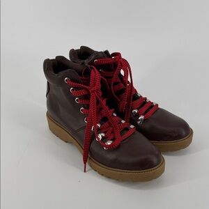 Universal Thread Brown Faux Leather Hiking Boots Red Laces Lug Sole Women's 8.5